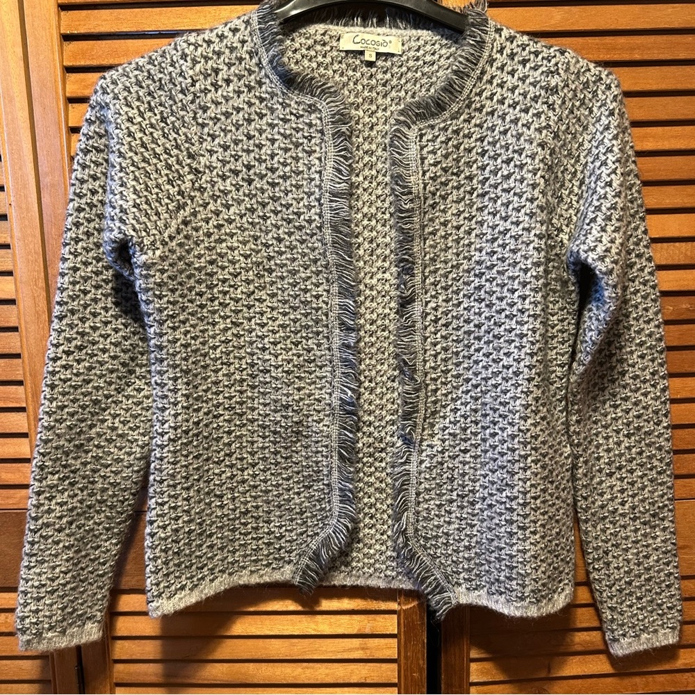 Cocogio Italy Grey Knit Cardigan with Fringed Trim